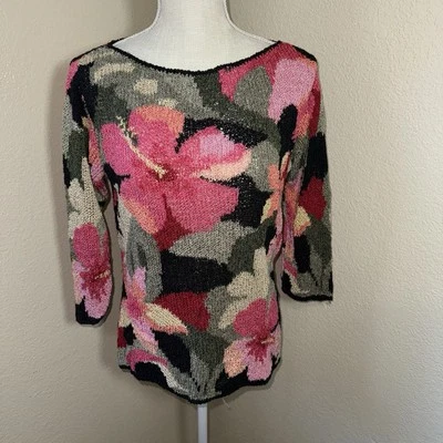 DAVID BROOKS Knitted By Hand Women's Large Sweater Multicolor 3/4 Sleeve - Image 1 of 4