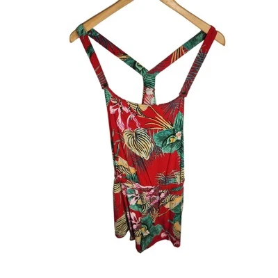 Roxy Tropical Floral Romper Cover Up Women's Size Small Red Multi Beach Vacation - Image 1 of 4