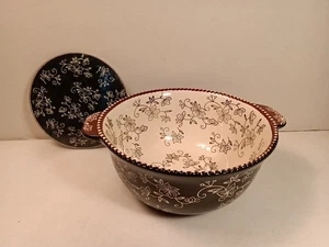 2 Pz.Temptations Teglia da Forno con Manico in Pizzo Floreale Marrone e Nero 1,5 Qt., Rivestimento - Foto 1 di 13