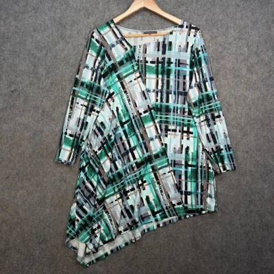 Топ Sahara женский размер UK14 зеленый белый черный эластичный асимметричный подол Lagenlook - Изображение 1 из 4