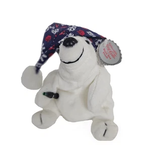 1998 Collectible Coca-Cola Brand Bean Bag Plush - Polar Bear In Blue Night Cap - Picture 1 of 3