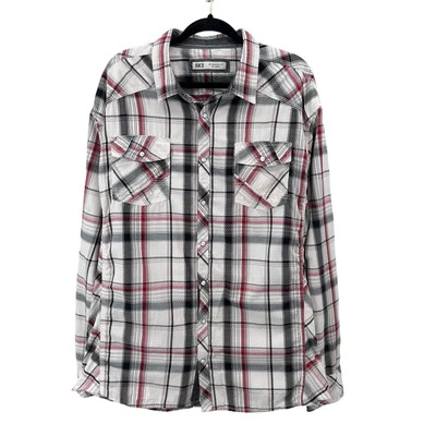 BKE Men's Athletic Fit Red/Gray/Black Plaid Snap Button 2XL Casual Top Buckle - Image 1 of 4
