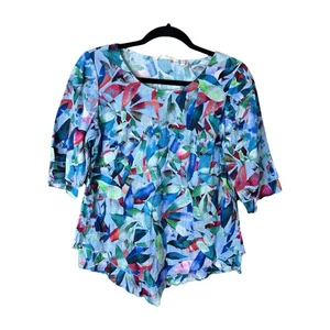 Soft Surroundings 'Siesta Key Tunic' 3/4 Sleeve Lettuce Hem Blue Blouse Size PXS - Picture 1 of 7