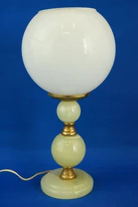 Lampada tavolo Marmo Onice verde e metallo Boccia Vetro opalino Murano Deco 1900 - Foto 1 di 24