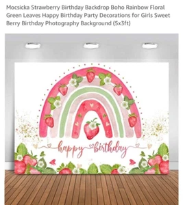 Strawberry Birthday Backdrop Rainbow Berry Sweet Party Decorations Photo Back... - Picture 1 of 10
