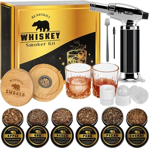 Whiskey Smoker Kit with Torch - 6 Natural Wood Chips Flavors, 2 Glasses, 2 Ice M - Picture 1 of 7