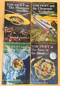 Tom Swift Jr Books Lot Set 9,10,11,12 Satellite, Cycloplane, Hydrodome,Moon Race - Picture 1 of 11