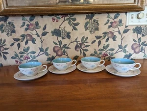 4- VINTAGE TAYLOR SMITH TAYLOR ECHO DELL BLUE INSIDE -CUP/SAUCER SETS - Picture 1 of 8