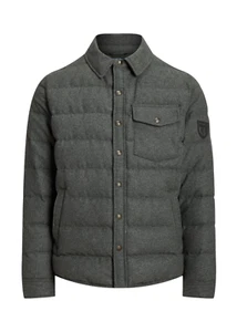 Polo Ralph Lauren Grey Heather Wool Blend 750 Down Quilted Shirt Jacket New $398 - Picture 1 of 4