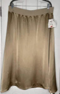 Alfani Womens XL Stormy Fresh Alm Elastic Waist Lined Satin ALine Midi Skirt NWT - Picture 1 of 7