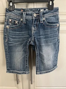 Vintage Miss Me Youth Girls' Size 7 Bermuda Blue Jean Shorts w/Bling - Picture 1 of 15