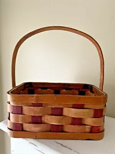 Charleston South Carolina basket Red Burgundy & Wood Tone Primitive 10x9 ❤️tb - Picture 1 of 6