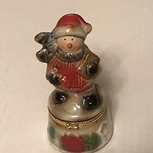 Porcelain Snowman Trinket Box  4.5 Inch - Picture 1 of 7