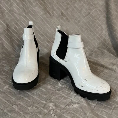 Mix No 6 Womens 7.5 Ankle Boots White Shiny Faux Leather Chunky Heel Wet Look - Image 1 of 4