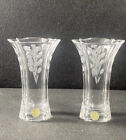 Lead Crystal Glass Hand Sanded Floral Etched Small Vases 6 inch Vintage German