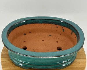 Blau Oval Glasiert Keramik Bonsai Topf Große Größe 14,0" x 11,5" x 4,0" Tolles Geschenk - Bild 1 von 2