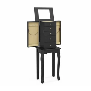 Jewelry Cabinet Armoire Box Storage Organizer Chest with 2 Side Doors & Mirror - Picture 1 of 13