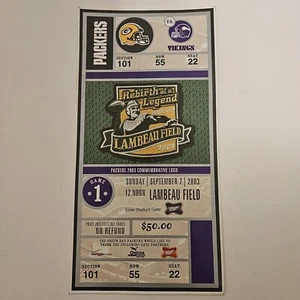 9/7/03 BURLESON WILLIAMS NFL DEBUT TICKET STUB PACKERS VIKINGS FAVRE STREAK TD - Picture 1 of 6