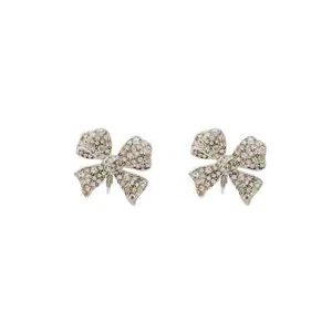 Kenneth Jay Lane, Rhodium & Rhinestone Bow Clip Earring - Picture 1 of 2