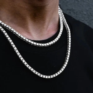 4MM Iced Out Diamond Tennis Chain Necklace - Picture 1 of 7