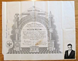 Autentico Antico/Vintage Massone 33 Gradi Massone Certificato 1959 - Foto 1 di 10
