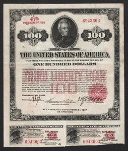 1918 United States of America: Third Liberty Loan - $100 Gold Bond - Picture 1 of 5