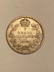 Moneda de 5 centavos de plata Canadá 1918 coleccionable - Imagen 1 de 2