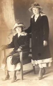 Unknown Standing and Sitting Women in Long Fancy Coats Vintage RPPC Postcard - Picture 1 of 2