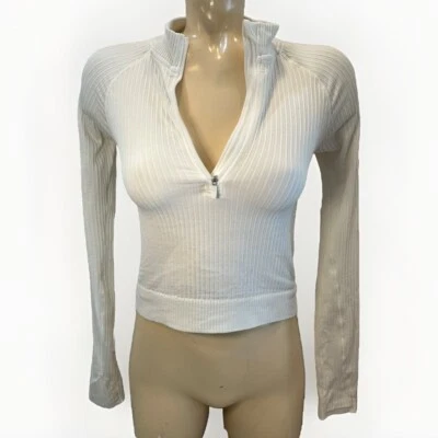 Lululemon Athletica- Rest Less Cropped Half-Zip Long Sleeve Women’s Size 4 White - Image 1 of 4