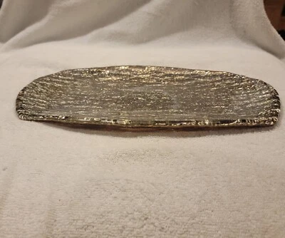 Pomegranate Romos Amber Serving Trinket Tray Pearlized Gold Glass Dish 14"X8.5" - Image 1 of 4