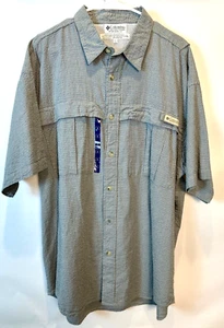 Columbia Men's Short Sleeve Blue & Cream tiny Checker pattern - Size Large - Picture 1 of 7