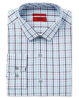 Nwt $91 Alfani Men Fitted Blue White Check Long-Sleeve Dress Shirt 14-14.5 32/33 - Image 1 of 4