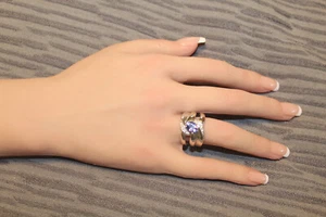 14K TANZANITE & DIAMOND RING BY LAURA RAMSEY WHITE GOLD - Picture 1 of 9