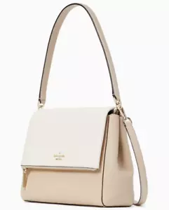 Kate Spade Leila Medium Flap Shoulder Bag Beige White Leather K6762 NWT $399 FS - Picture 1 of 5