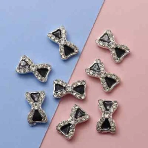 Crystal Rhinestone Bow 3D Sexy Nail Art Metal Charms Black/Silver Color 10PCS - Picture 1 of 4
