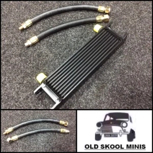 CLASSIC MINI BLACK OIL COOLER 10 ROW KIT INC. RUBBER HOSES AUSTIN MORRIS PIPES  - Picture 1 of 1