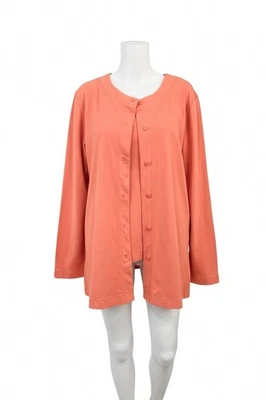 Denim & Co. Cárdigan Tank Algodón Conjunto Doble Botón Grande Manga Larga Naranja Melón Foto 1 de 4