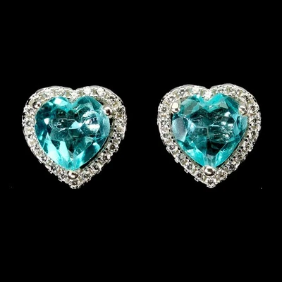 Pendientes de plata esterlina Black Friday corazón topacio azul paraiba 7 mm joyería gema Foto 1 de 4