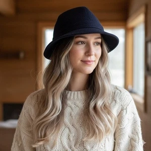 Sombrero de cubo de pescador de lana azul marino italiano vintage con orejeras - Unisex 🎣 - Imagen 1 de 8