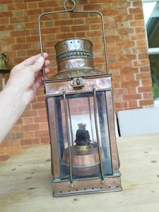 Vintage Copper & Brass Ships Lantern Oil Lamp - Picture 1 of 18