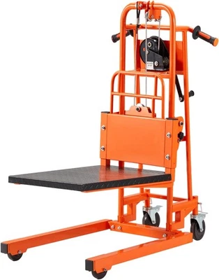 AECOJOY Material Lift Winch Stacker with Casters, 500 Lbs Capacity, Pallet Truck Dolly