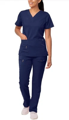 Conjunto Médico Adar Uniforms Para Mujer - Top/Pantalones Multi Bolsillo Mejorados con Cuello en V Foto 1 de 4