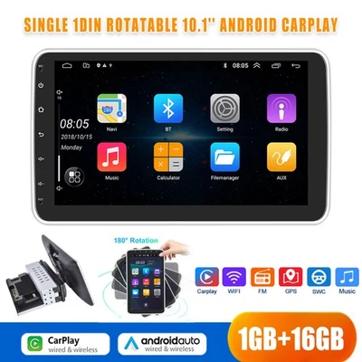 10.1'' Android 10 Touch Screen Car Stereo Radio GPS Wifi Single 1 DIN Rotatable - Image 1 of 4
