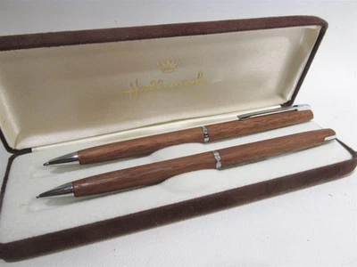 Midcentury Hallmark USA Walnut Ballpoint Pen & Mechanical Pencil Wood Body w Box - Image 1 of 4