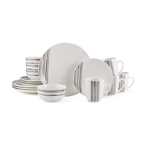 Brushed Lines 16-Piece Dinnerware Set with Modern Brush Stroke Design - Porce... - Picture 1 of 9