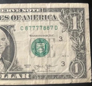 (BINARY!) $1 Lucky Binary 7s/8s Rare Fancy Serial Number C87777887D Series 2013 - Bild 1 von 3