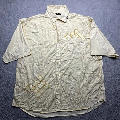 Vintage Makaveli Tupac Embroidered Button Shirt Mens 3XL Short Sleeve Yellow - Image 1 of 4