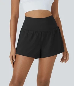 NWT Halara SoftlyZero Airy Shorts Womens XL Black High Waisted 2in1 Athleisure - Picture 1 of 9