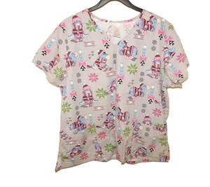 Disney Women's Gray Print Scrub Top size XL - Picture 1 of 5