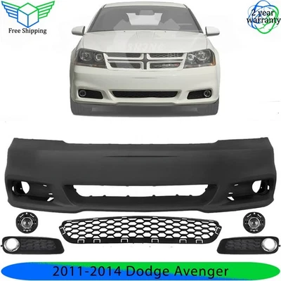 Front Bumper Cover Primed Plastic & Fog Lights Kit For 2011-2014 Dodge Avenger - Image 1 of 4